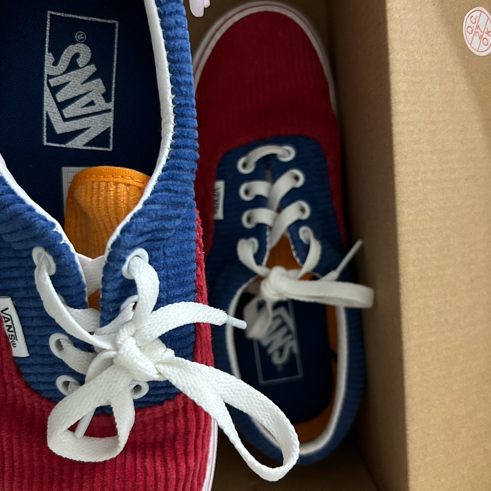 Vans Corduroy Red and Navy Sneakers